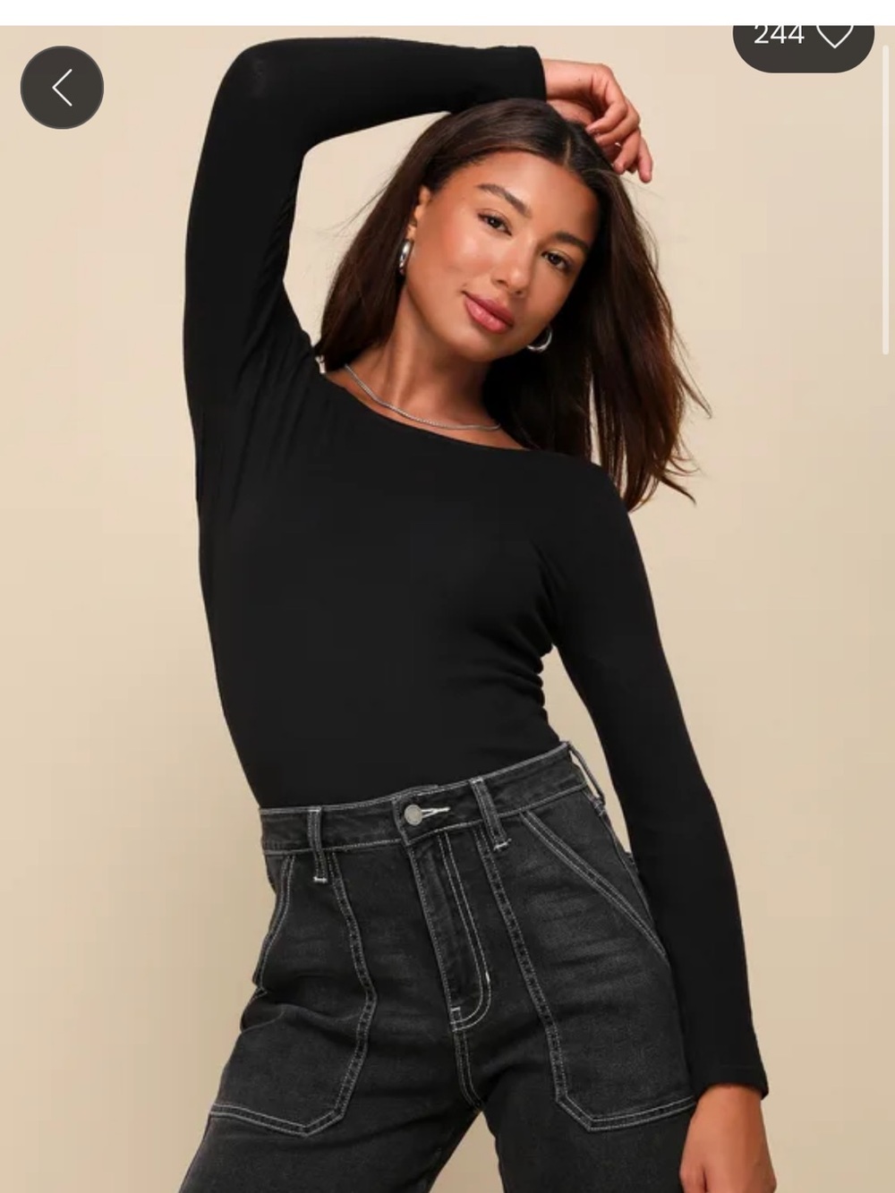 Lulu's Black Long Sleeve Crewneck Top